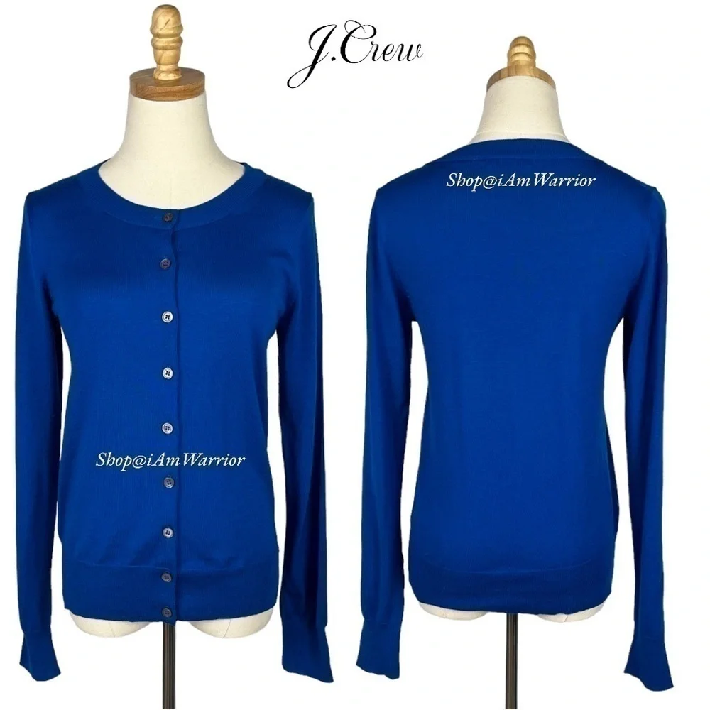 J.Crew electric blue Tippi fine wool crewneck cardigan sweater *shop@iamwarrior